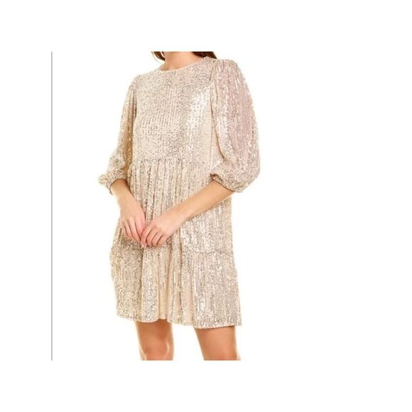 NWT JULIA JORDAN Womens Beige Back Lined Elbow Sleeve Fit + Flare Dress 8
